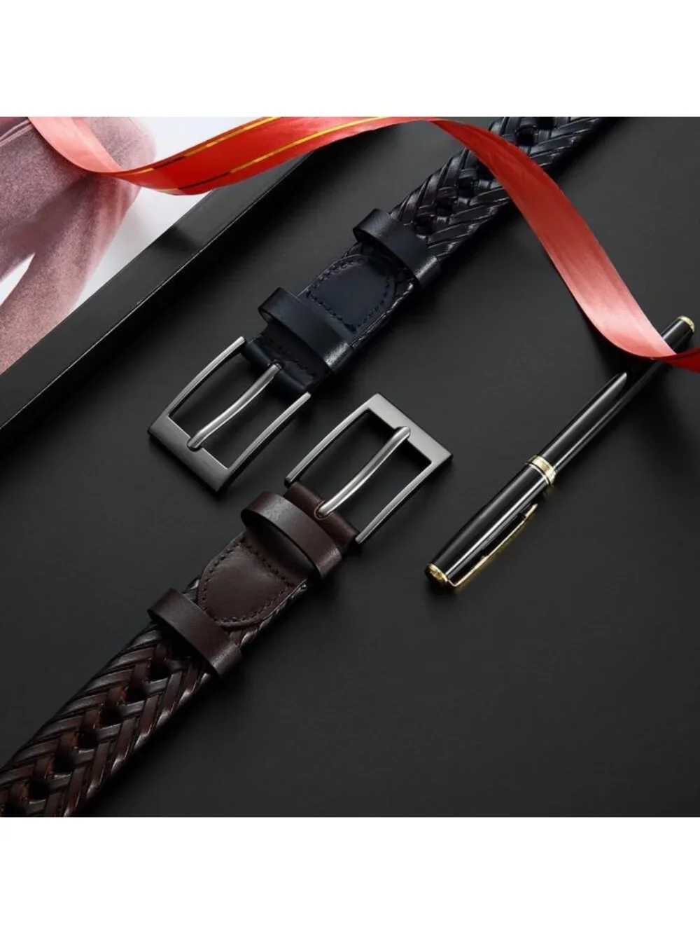 Stylish Men's Adjustable Braided Leather Dress Belt - Perfect for Any Occasion
